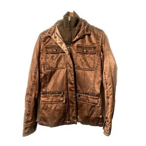 Vintage Pirelli Womens Jacket 42 Bomber Brown Satin Zipper Snap Pockets